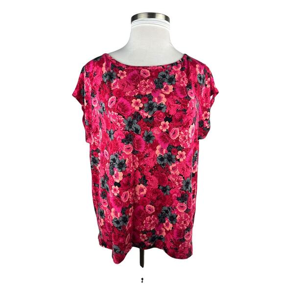 Talbots Floral Cap Sleeve Top Stretchy Knit Scoop Neck 3Xp Plus Size 3X Petite - Picture 9 of 10